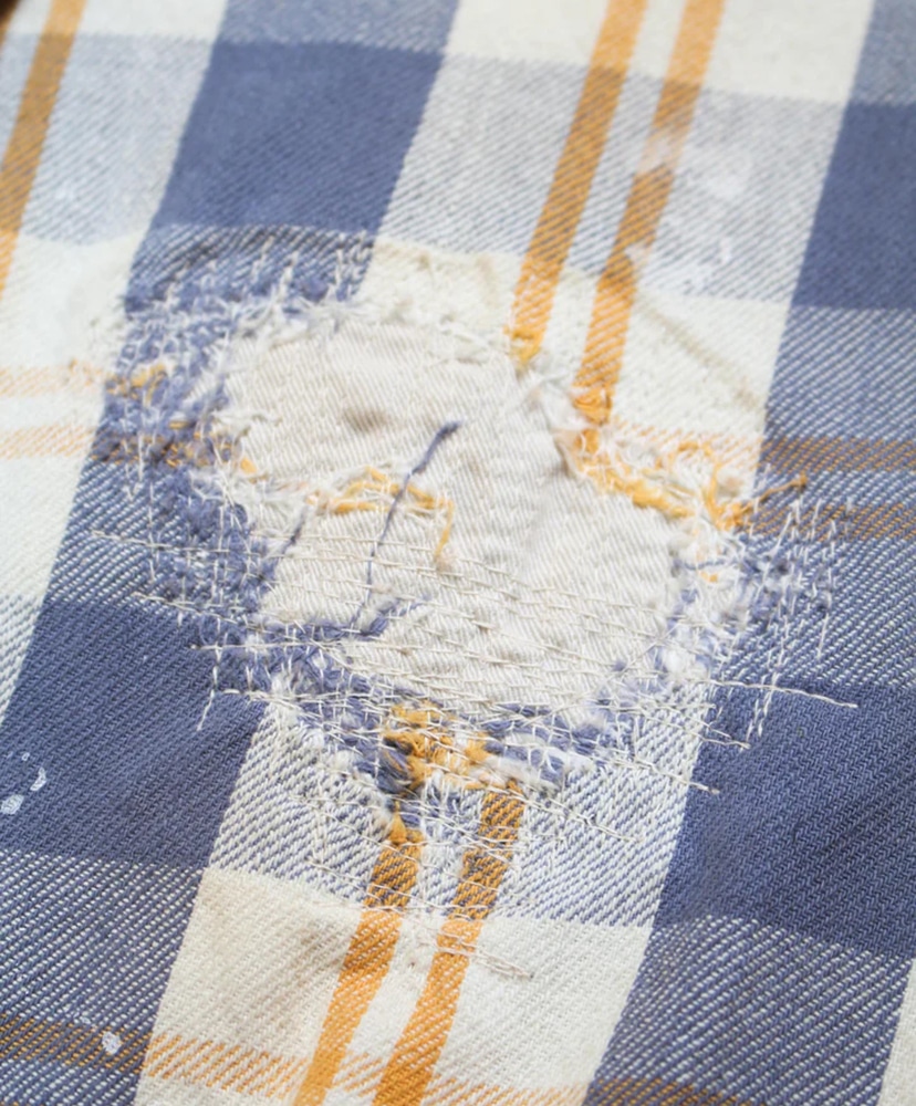 Unique Pocket Checked Flannel Shirt Aged Yellow×Blue/イエロー×ブルー L(MEN)