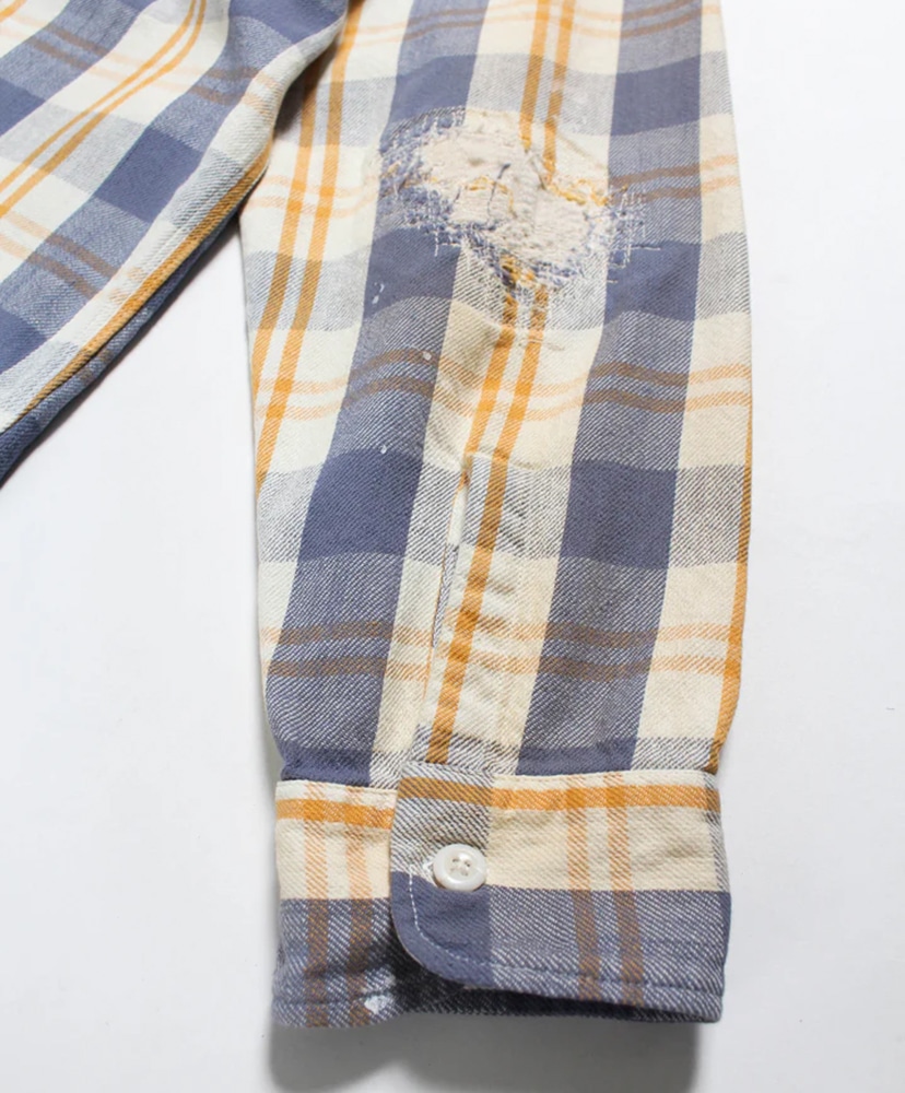 Unique Pocket Checked Flannel Shirt Aged Yellow×Blue/イエロー×ブルー L(MEN)