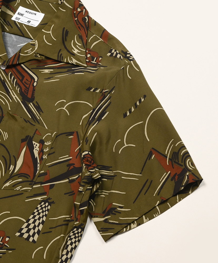 Hawaiian Shirt Transportation Olive/オリーブ L(MEN)