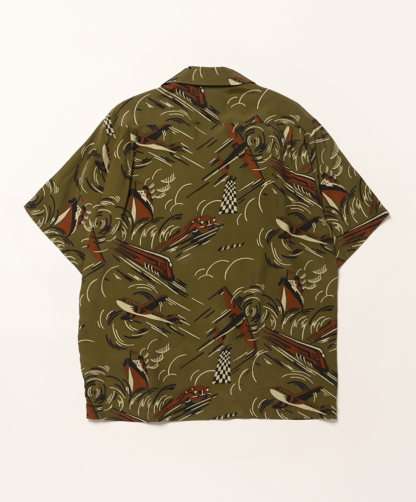 Hawaiian Shirt Transportation Olive/オリーブ L(MEN)