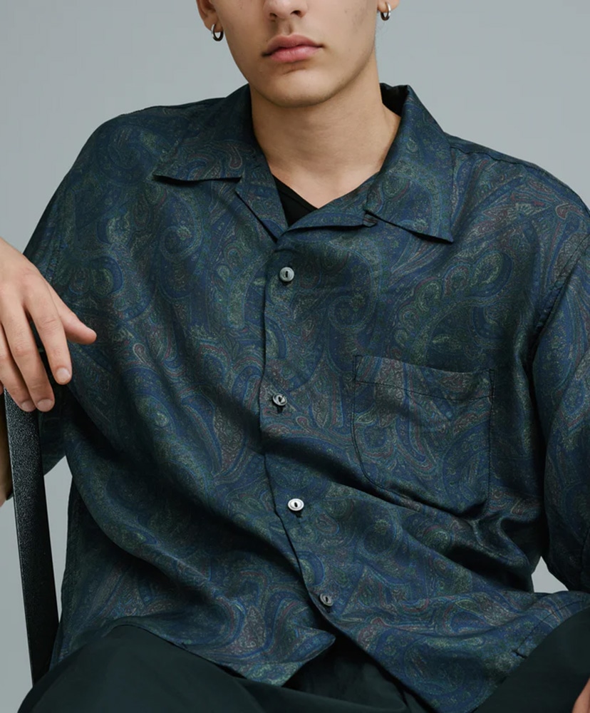Paisley Pattern Silk Twill Open Shirt Navy/ネイビー M(MEN)