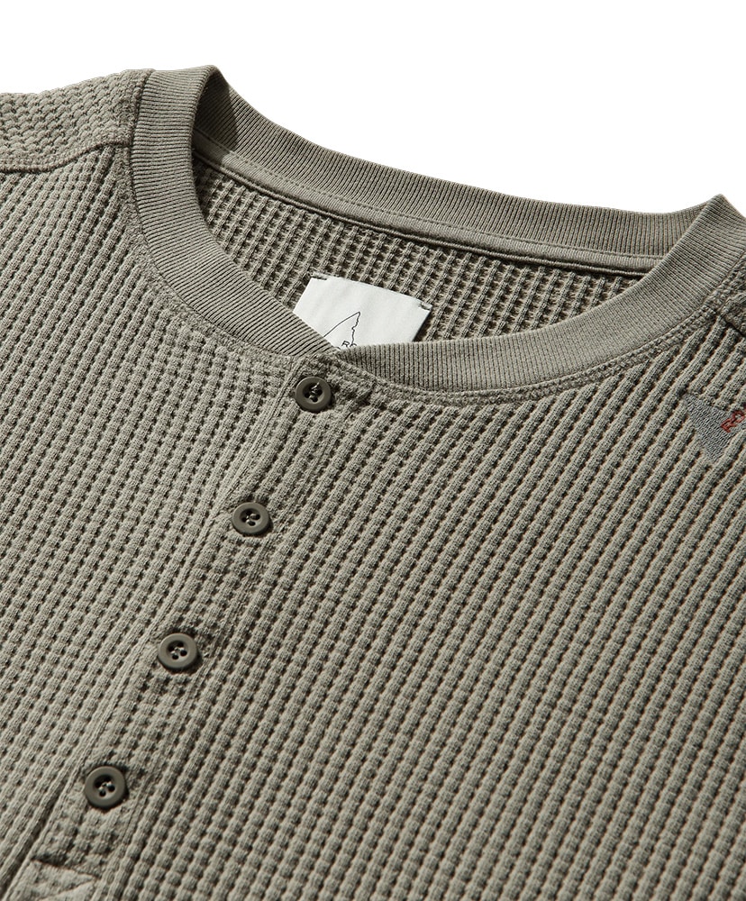 Bee Sun Faded Organic Waffle Serafino Long Sleeve Grey Green/グレーグリーン L(MEN)