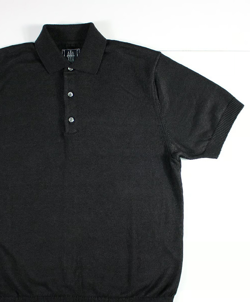 リネンニットポロ ブラック L(MEN)