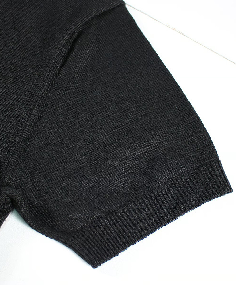 リネンニットポロ ブラック L(MEN)