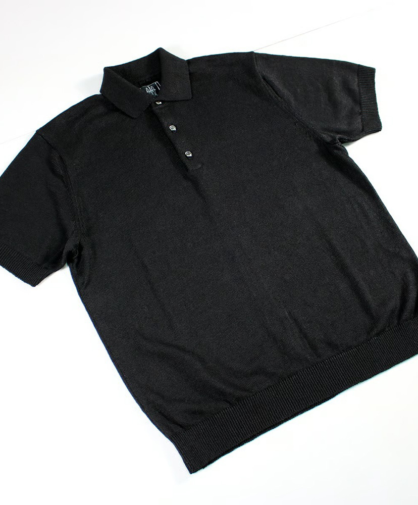リネンニットポロ ブラック L(MEN)