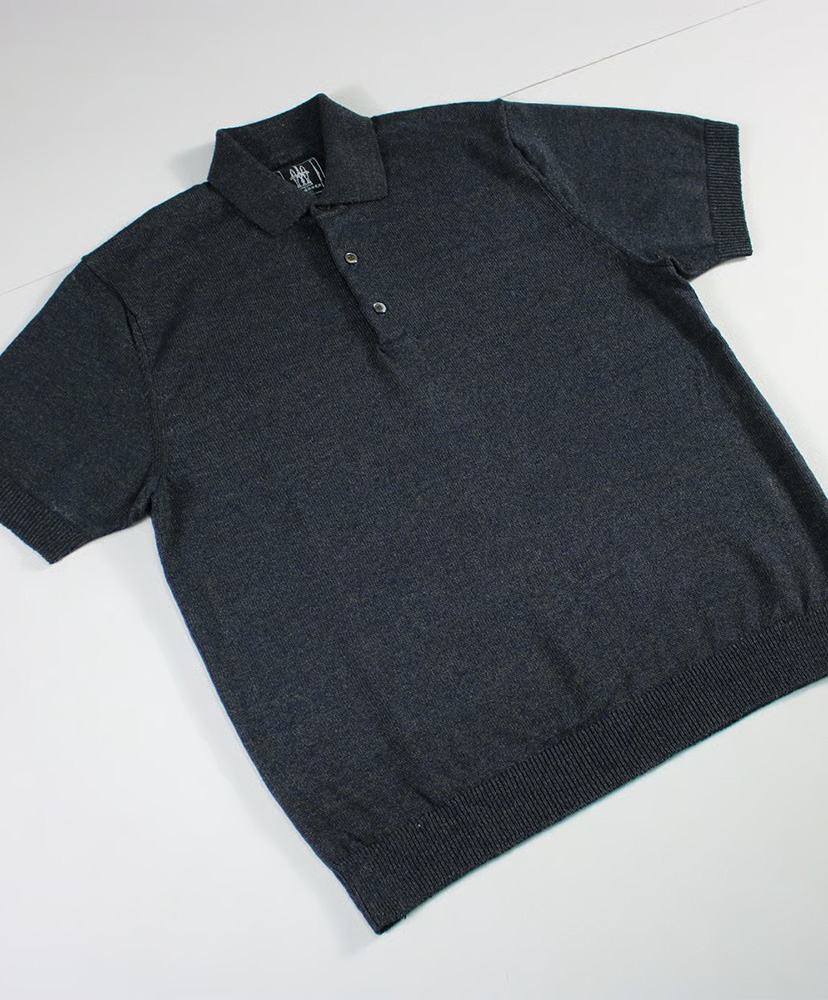 リネンニットポロ デニム L(MEN)