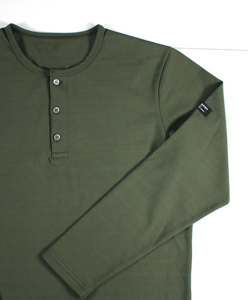 スーピマ超長綿強撚ヘンリーネック長袖Ｔシャツ Khaki Green/カーキグリーン 2L(MEN)