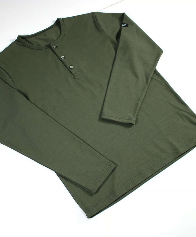 スーピマ超長綿強撚ヘンリーネック長袖Ｔシャツ Khaki Green/カーキグリーン 2L(MEN)