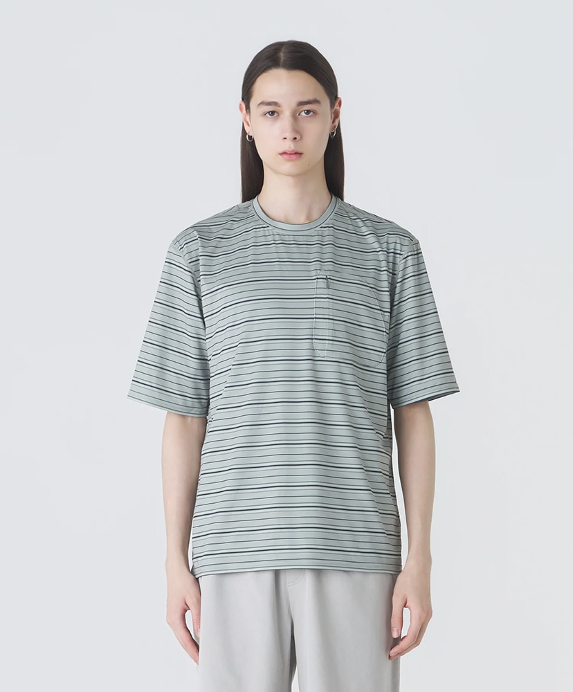 Striped Short Sleeve T-Shirt Khaki Green Mixed/カーキグリーンミックス L(MEN)