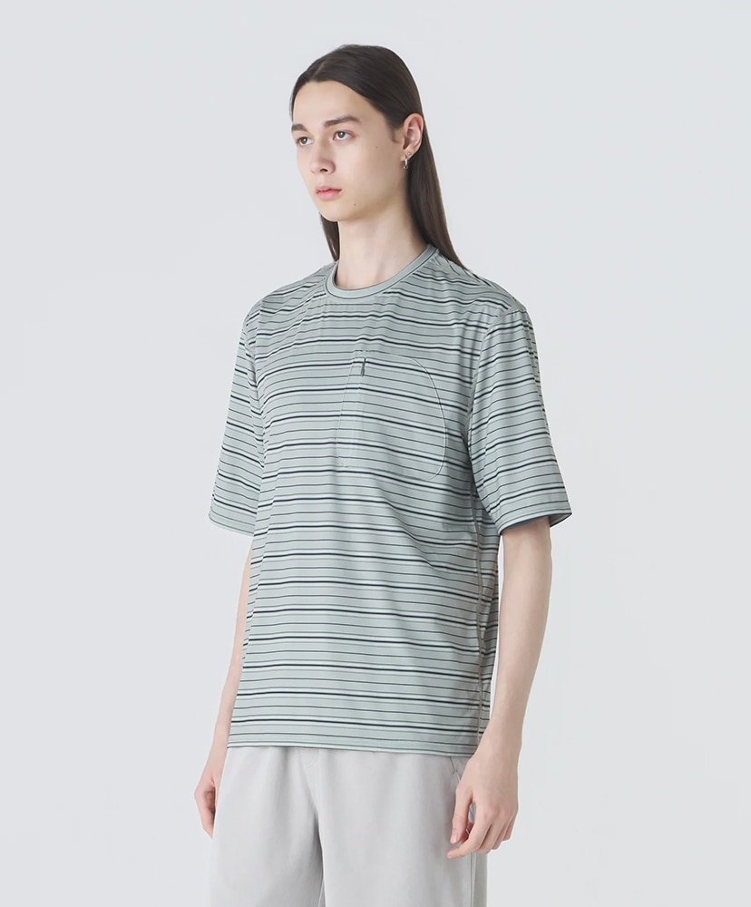 Striped Short Sleeve T-Shirt Khaki Green Mixed/カーキグリーンミックス L(MEN)
