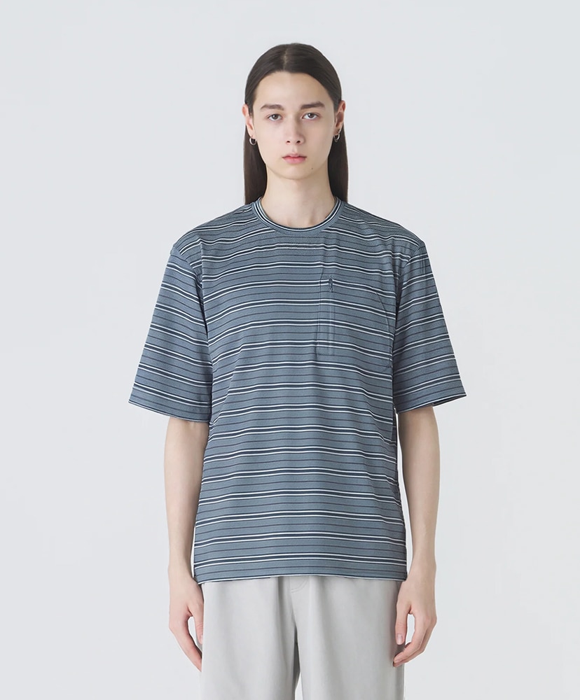 Striped Short Sleeve T-Shirt Navy Mixed/ネイビーミックス L(MEN)