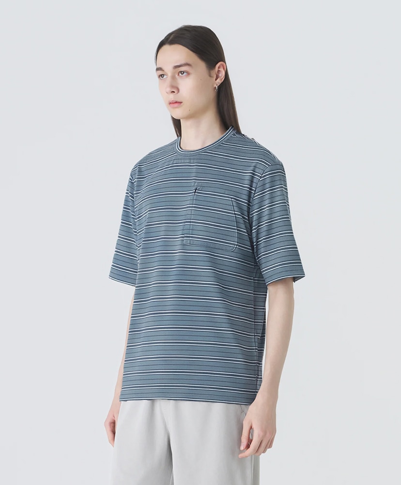Striped Short Sleeve T-Shirt Navy Mixed/ネイビーミックス L(MEN)