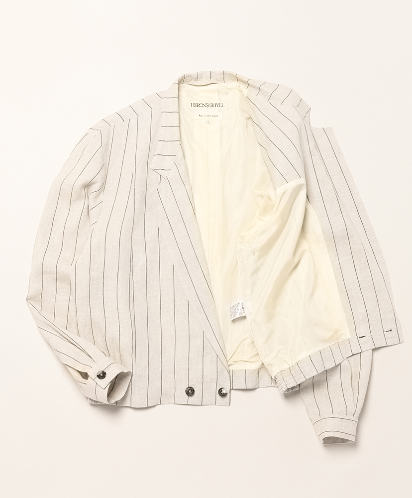 Rico Notch Lapel Blouson Natural×Black Stripe/ナチュラル×ブラックストライプ L(WOMEN)