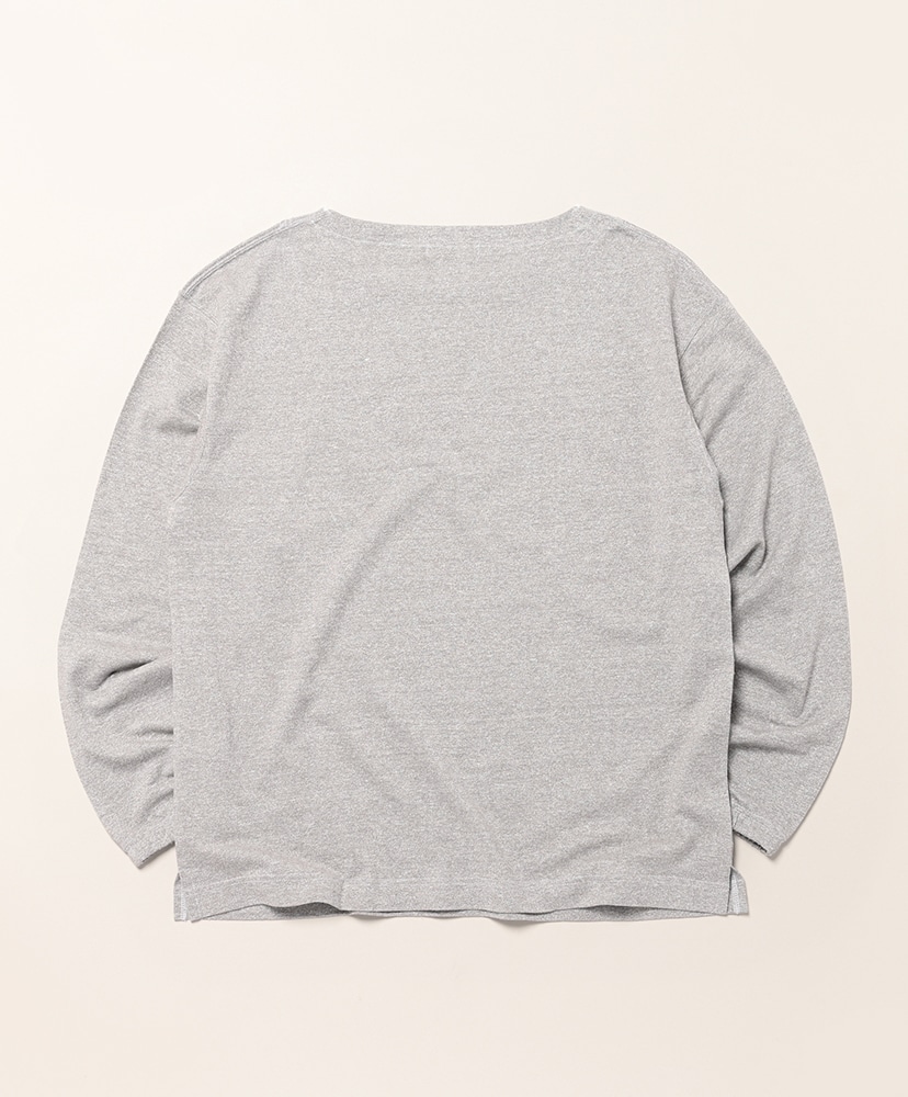 Linen High-Twist Cotton Boat Neck Pullover Grey×White/グレー×ホワイト L(MEN)