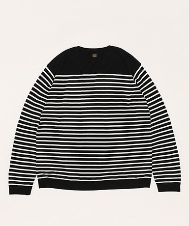 訳あり Tencel Men Cashmere Black×Ivory Sleeve(2(MEN) Long Border トップス