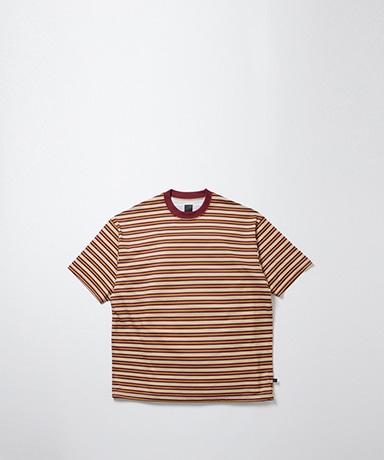 Tech Drawstring Multi Border S/S Tee(L(MEN) Burgundy×Mustard 