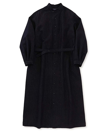 ゴールドヤーンインディゴ バンドカラーシャツワンピース