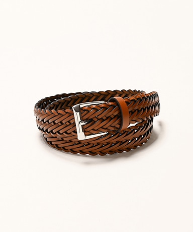 30mmレザーメッシュシルバーバックルドレスベルト