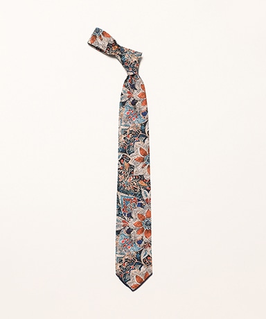 Neck Tie - Floral Printed Cotton Lawn(ONE Orange×Navy