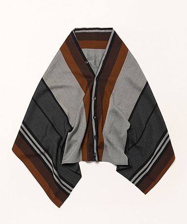 Button Shawl - Wide Stripe Worsted Wool(ONE Multi Color