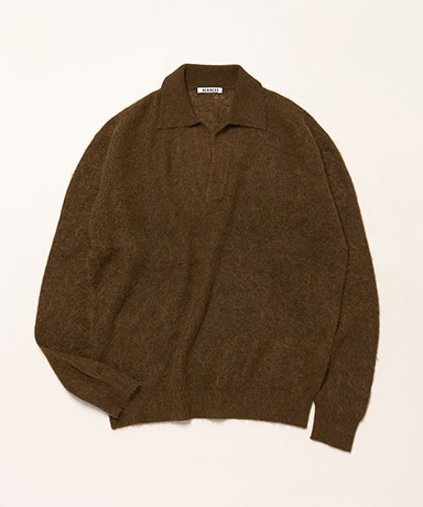 Baby Suri Alpaca Sheer Knit Skipper Polo