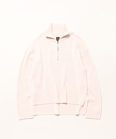 Women Solid Wool Rib Half Zip