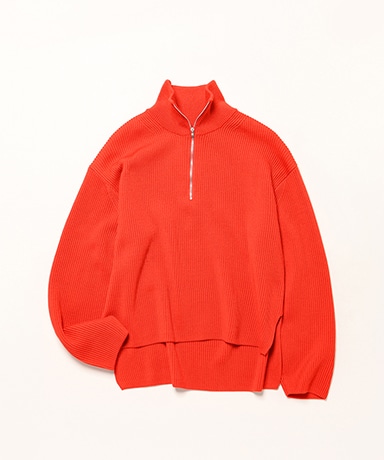 Women Solid Wool Rib Half Zip
