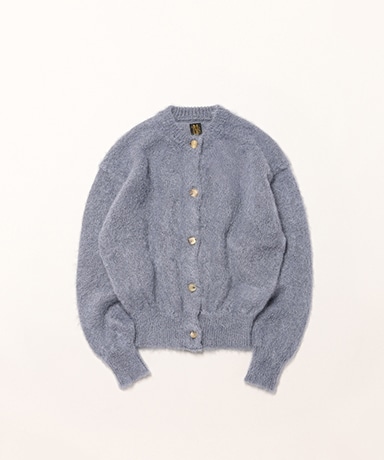 Women Pure Mohair Shaggy Crew Cardigan