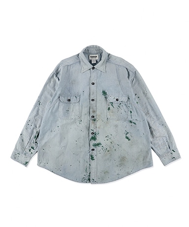 Paint Stained Chambray Shirt,Vent Holes(M(MEN) Aged Indigo