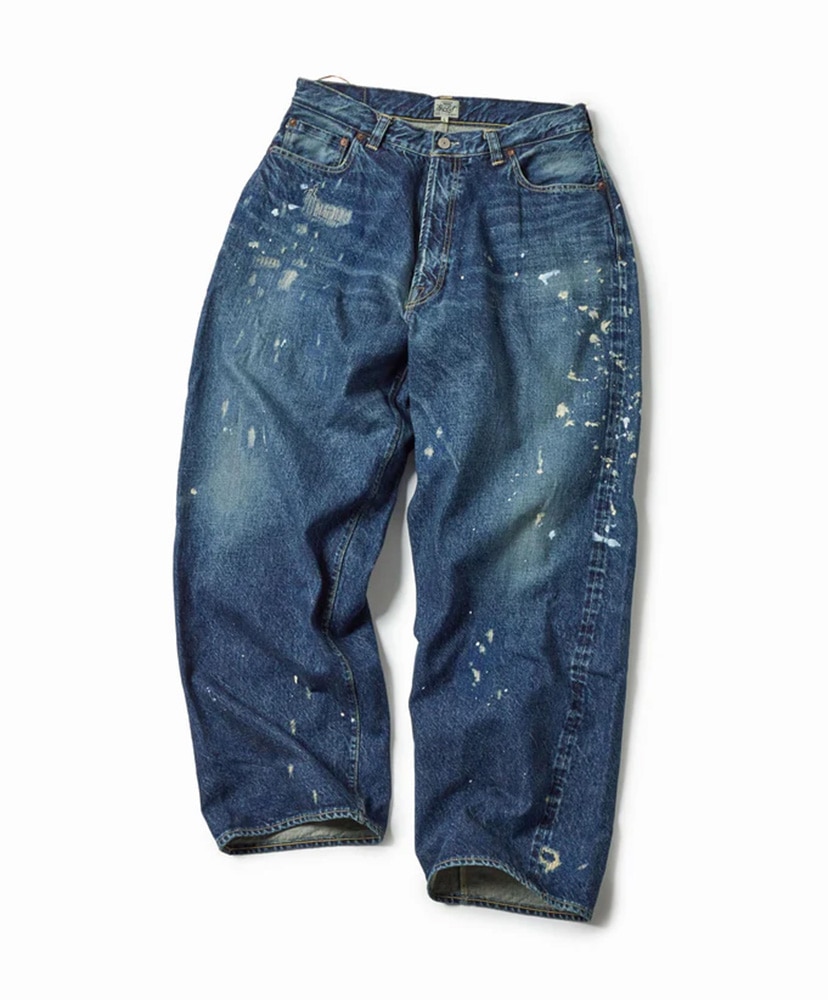 Recycled Waste Suvin Cotton Yarn 14oz. Denim 5pocket Wide Pants Vintage Washed (Zipper Fly)