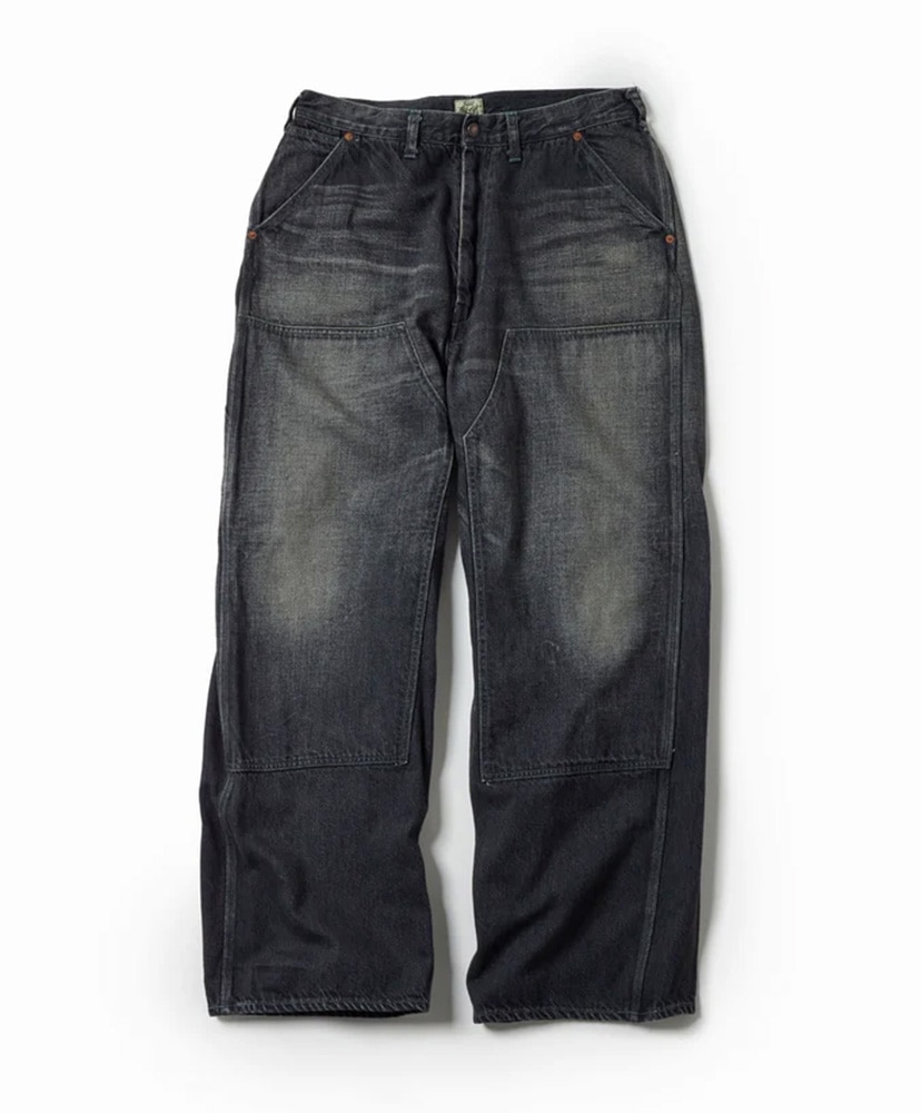 Recycled Waste Suvin Cotton Yarn 11.5oz. Denim Double Knee Painter Pants Vintage Washed