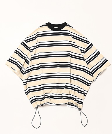 Balloon Border T-Shirt(L(MEN) Beige×White×Black): is-ness