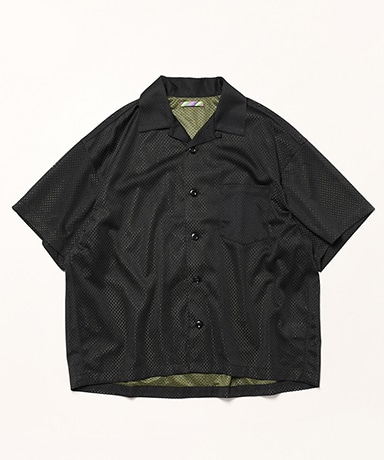 Double Mesh Open-Collar Shirt(L(MEN) Black×Khaki/ブラック