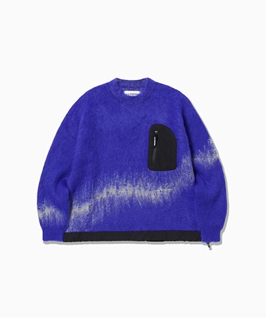 Jacquard Shaggy Knit Crew Neck(WS/M(WOMEN) Blue/ブルー): and wander