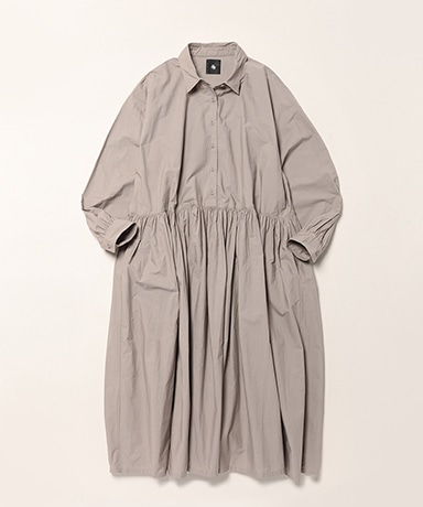 60s Organic Poplin Plain Regular Collar Dress With Rajasthan Gather