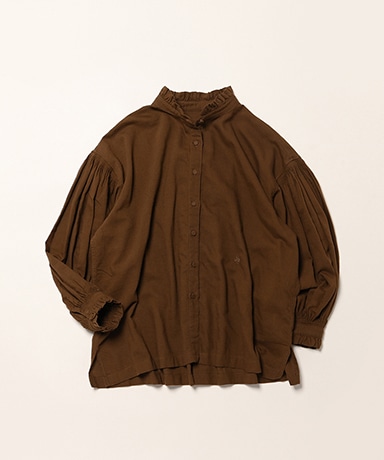Twill Cotton Khadi Plain Frill Collar Shirts With Mini Pintuck