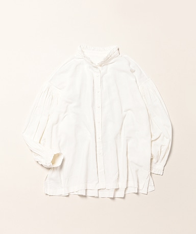 Twill Cotton Khadi Plain Frill Collar Shirts With Mini Pintuck