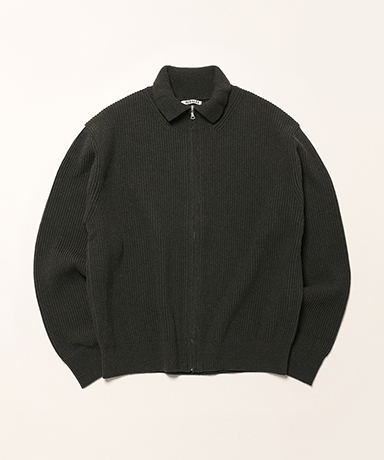 Super Fine Wool Rib Knit Zip Cardigan