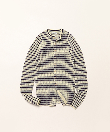Shetland Wool Cashmere Rib Knit Crew-Neck Cardigan