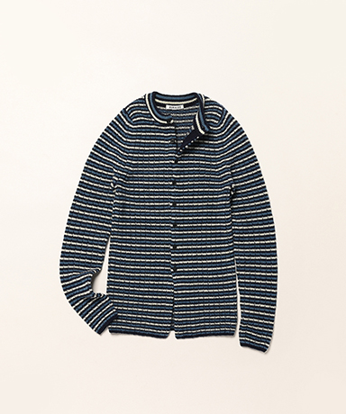 Shetland Wool Cashmere Rib Knit Crew-Neck Cardigan