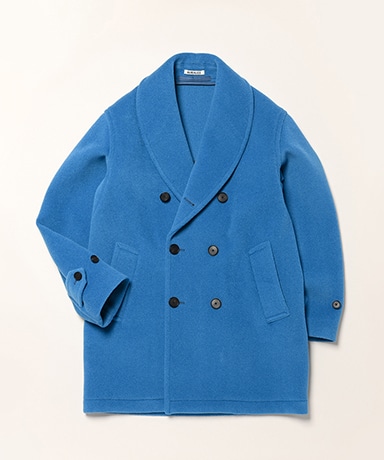 Wool Herringbone Shawl Collar Coat(0(WOMEN) Cerulean Blue