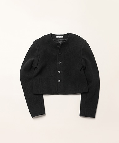 Heavily Fulled Wool Cotton Collarless Jacket
