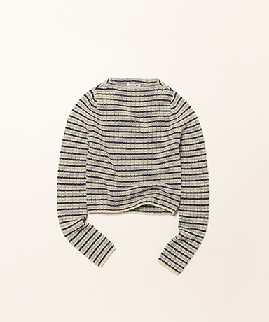 Shetland Wool Cashmere Rib Knit Boat-Neck P/O