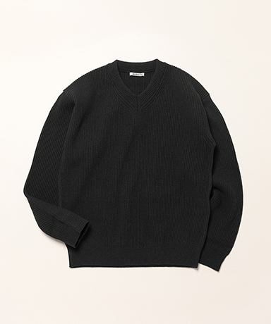 Super Fine Wool Rib Knit V-Neck P/O
