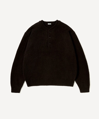 Brushed Cashmere Middle Gauge Henley Neck Sweater
