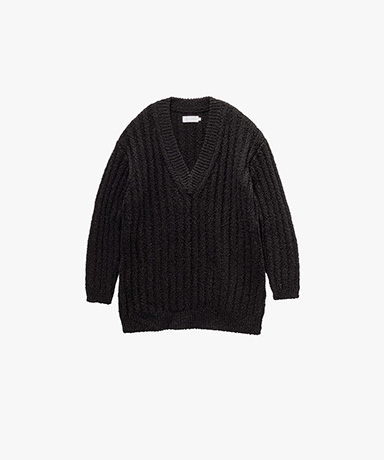 Cotton Wool Slub Oversized V Neck Knit
