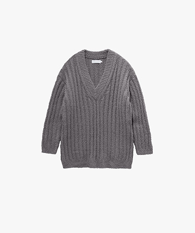 Cotton Wool Slub Oversized V Neck Knit