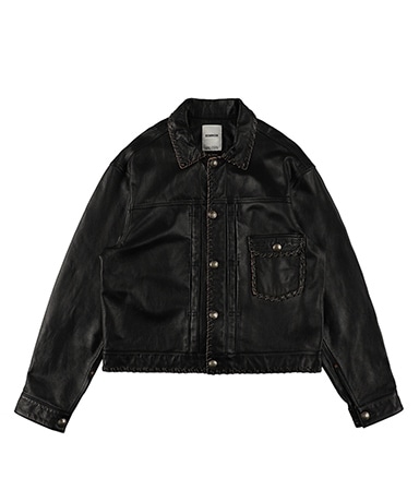 Lace-up Leather Trucker Jacket