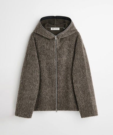 Full Zip Hood - Mole Grey Hairy Wool
