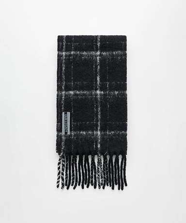 Estate Scarf - Black Fuzzy Alpaca Check